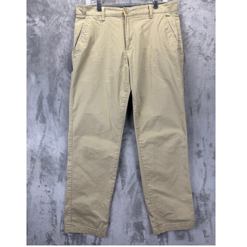 Charleston Threads Mens Khaki Chino Pants 33x32 Tan Stretch Flat Front Preppy